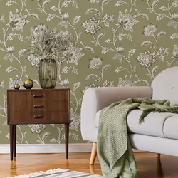 Papier peint - FINE DECOR - Juliette - Floral - Vert sauge - 10 m x 53 cm