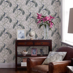 Laura Ashley - Papier peint intissé Paons Belvedere Midnight 1005 x 52cm Bleu royal