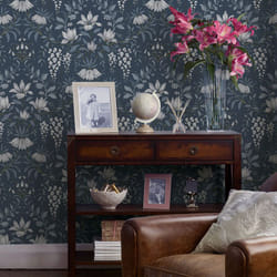 Laura Ashley - Papier peint intissé Végétal Parterre Dark Seaspray 1005 x 52cm Bleu