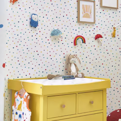 Un papier peint pour décorer la chambre de vos enfants ou une salle de jeux. Jaune, rouge, bleu, rose, vert, il colore vos mu ...