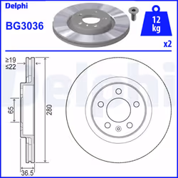 Disque de frein DELPHI BG3036, avant, ventilé, 2 pièce
