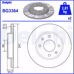 Disque de frein DELPHI BG3364 avant, plein, 2 pièce
