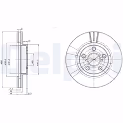 Disque de frein DELPHI BG3347 avant, ventilé, 2 pièce