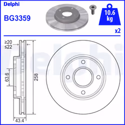Disque de frein DELPHI BG3359, avant, ventilé, 2 pièce