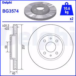 Disque de frein DELPHI BG3574 avant, ventilé, 2 pièce