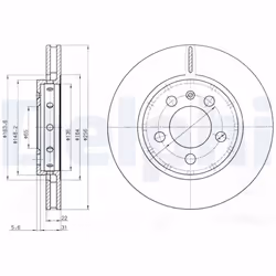 Disque de frein DELPHI BG3611 arrière, ventilé, 2 pièce