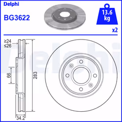 Disque de frein DELPHI BG3622 avant, ventilé, 2 pièce