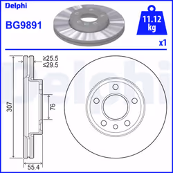 Disque de frein DELPHI BG9891 avant, ventilé, 1 pièce