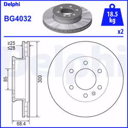 Disque de frein DELPHI BG4032 avant, ventilé, 2 pièce