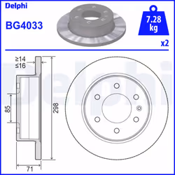 Disque de frein DELPHI BG4033 arrière, plein, 2 pièce