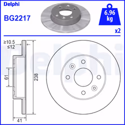 Disque de frein DELPHI BG2217, avant, plein, 2 pièce
