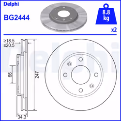 Disque de frein DELPHI BG2444, avant, ventilé, 2 pièce