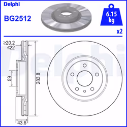 Disque de frein DELPHI BG2512 avant, ventilé, 2 pièce