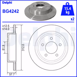 Disque de frein DELPHI BG4242 arrière, plein, 2 pièce