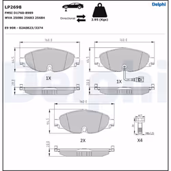 Jeu de plaquettes de frein DELPHI LP2698, avant