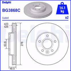 Disque de frein DELPHI BG3868C avant, ventilé, 2 pièce