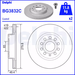 Disque de frein DELPHI BG3832C avant, ventilé, 2 pièce