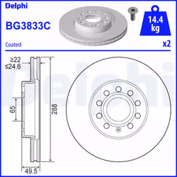 Disque de frein DELPHI BG3833C avant, ventilé, 2 pièce