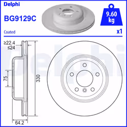 Disque de frein DELPHI BG9129C avant, ventilé, à haute teneur en carbone, 1 pièce