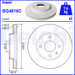 Disque de frein DELPHI BG4818C avant, ventilé, 2 pièce