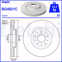Disque de frein DELPHI BG4821C avant, ventilé, 2 pièce