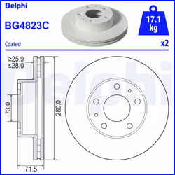 Disque de frein DELPHI BG4823C avant, ventilé, 2 pièce