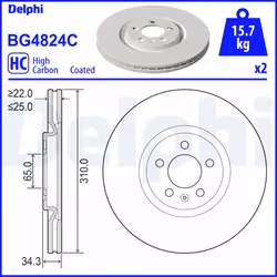 Disque de frein DELPHI BG4824C avant, ventilé, à haute teneur en carbone, 2 pièce