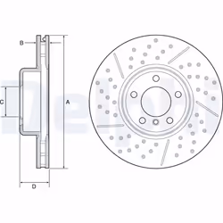 Disque de frein DELPHI BG9234C avant, ventilé, rainuré, à haute teneur en carbone, 1 pièce