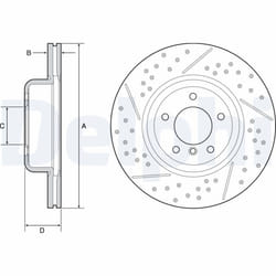 Disque de frein DELPHI BG9235C avant, ventilé, perforé, rainuré, 1 pièce