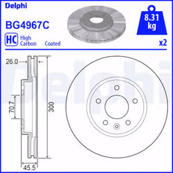 Disque de frein DELPHI BG4967C avant, ventilé, à haute teneur en carbone, 2 pièce