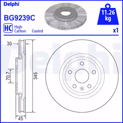 Disque de frein DELPHI BG9239C avant, ventilé, à haute teneur en carbone, 1 pièce