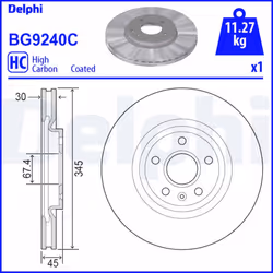 Disque de frein DELPHI BG9240C avant, ventilé, à haute teneur en carbone, 1 pièce