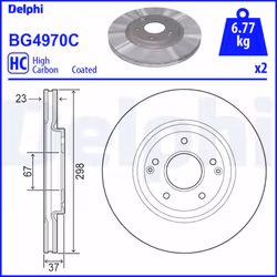 Disque de frein DELPHI BG4970C avant, ventilé, à haute teneur en carbone, 2 pièce