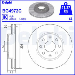 Disque de frein DELPHI BG4972C avant, ventilé, 2 pièce