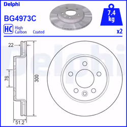 Disque de frein DELPHI BG4973C arrière, ventilé, plein, à haute teneur en carbone, 2 pièce