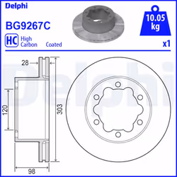 Disque de frein DELPHI BG9267C arrière, ventilé, plein, à haute teneur en carbone, 1 pièce