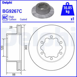 Disque de frein DELPHI BG9267C arrière, ventilé, plein, à haute teneur en carbone, 1 pièce