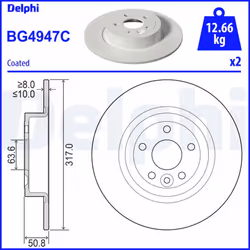 Disque de frein DELPHI BG4947C arrière, ventilé, plein, 2 pièce
