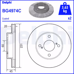 Disque de frein DELPHI BG4974C avant, ventilé, 2 pièce