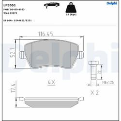 Jeu de plaquettes de frein DELPHI LP3551, avant