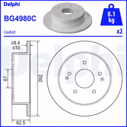 Disque de frein DELPHI BG4980C arrière, plein, 2 pièce