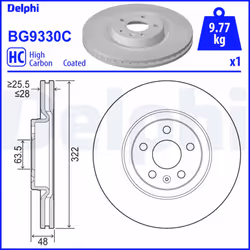 Disque de frein DELPHI BG9330C avant, ventilé, à haute teneur en carbone, 1 pièce