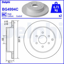 Disque de frein DELPHI BG4994C arrière, ventilé, plein, 2 pièce