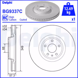 Disque de frein DELPHI BG9337C avant, ventilé, à haute teneur en carbone, 1 pièce