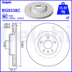 Disque de frein DELPHI BG9338C avant, ventilé, à haute teneur en carbone, 1 pièce