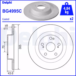 Disque de frein DELPHI BG4995C arrière, plein, 2 pièce