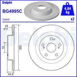 Disque de frein DELPHI BG4995C arrière, plein, 2 pièce