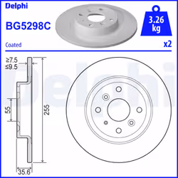 Disque de frein DELPHI BG5298C arrière, plein, 2 pièce