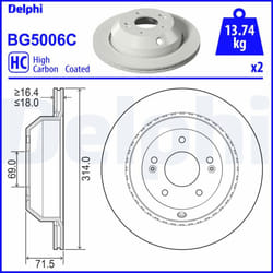 Disque de frein DELPHI BG5006C arrière, ventilé, à haute teneur en carbone, 2 pièce