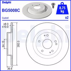 Disque de frein DELPHI BG5008C arrière, plein, 2 pièce